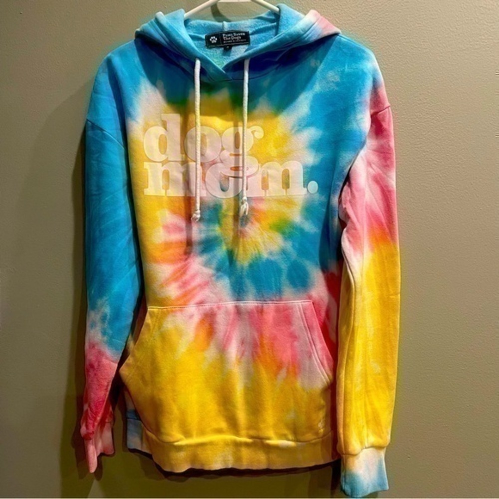 Pawz Saves the Dogs hooded sweatshirt size small tie dye pullover dog mom top
